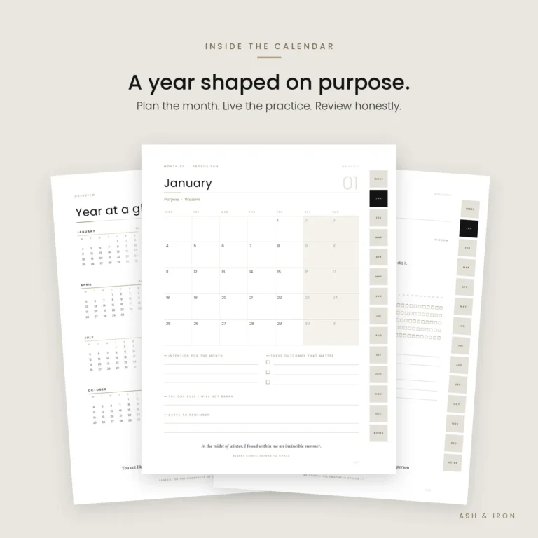 Inside the 2027 Stoic calendar: year at a glance, month plan and monthly practice pages
