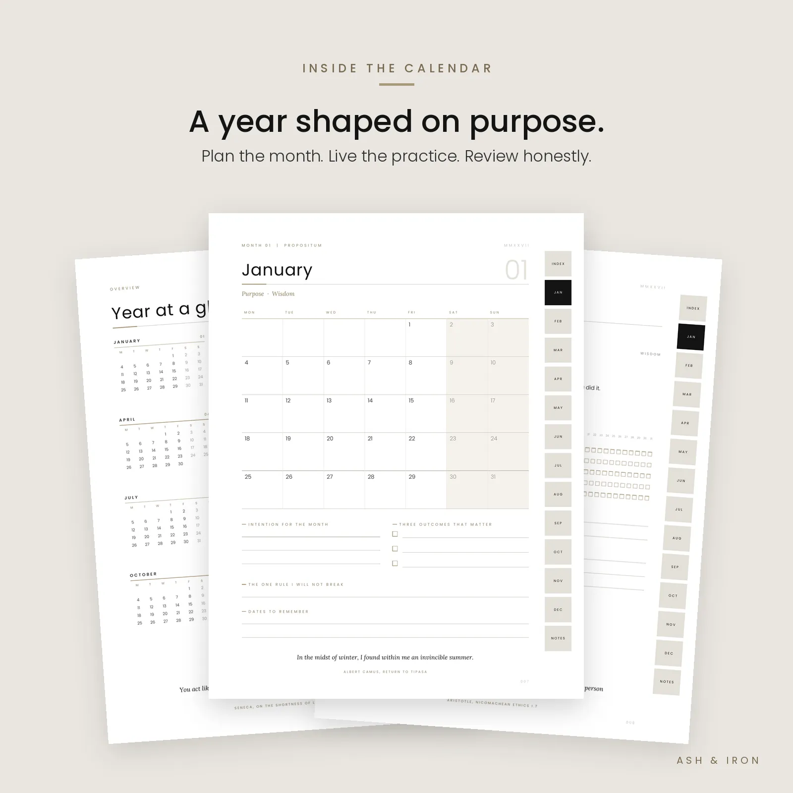 Inside the 2027 Stoic calendar: year at a glance, month plan and monthly practice pages