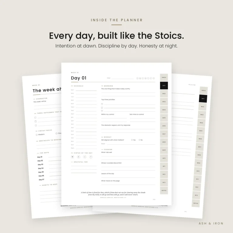 Inside the Stoic planner: week plan, daily page and week review