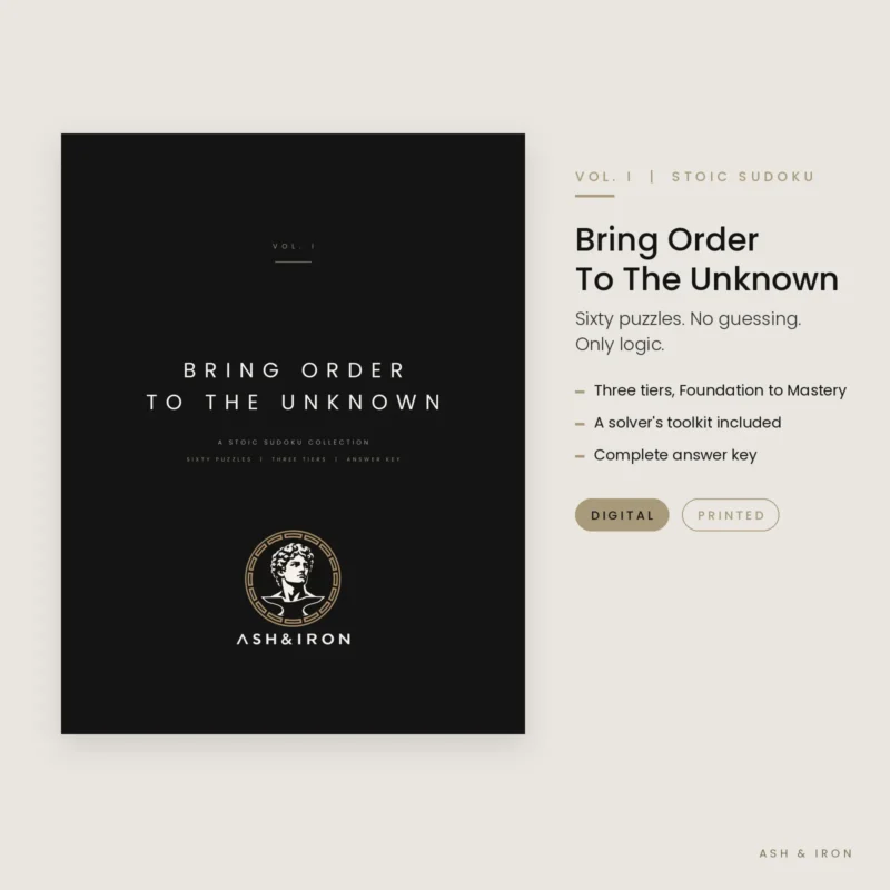 Bring Order To The Unknown Stoic sudoku Vol. I cover by Ash and Iron