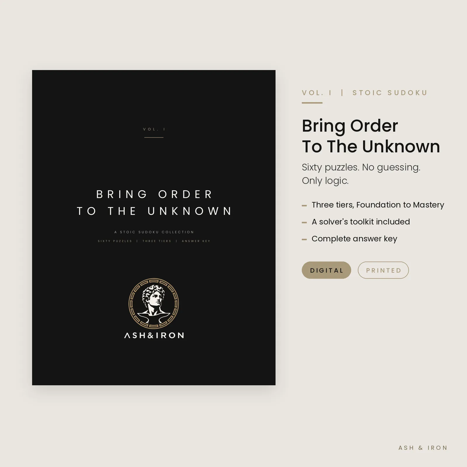 Bring Order To The Unknown Stoic sudoku Vol. I cover by Ash and Iron