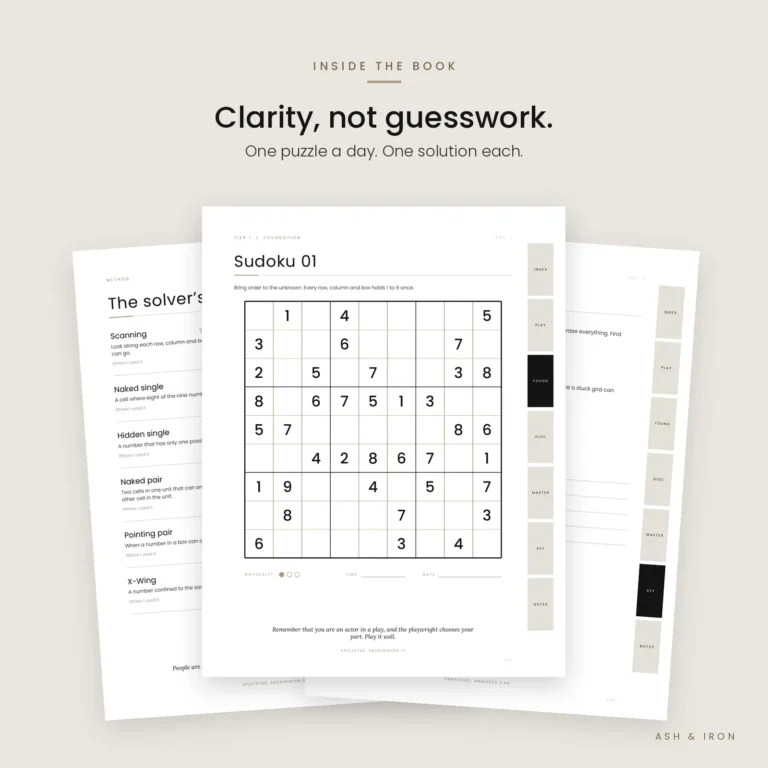 Inside the Stoic sudoku book: solver's toolkit, puzzle page and answer key