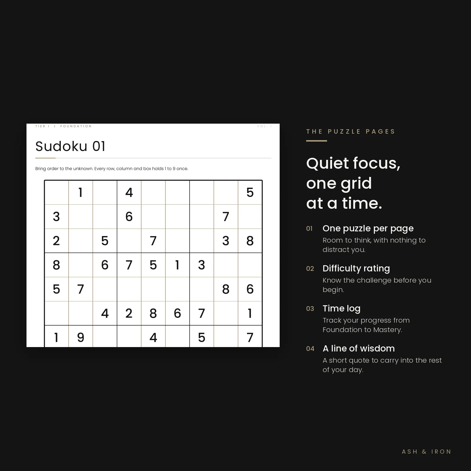 Stoic sudoku puzzle page detail with difficulty rating and time log