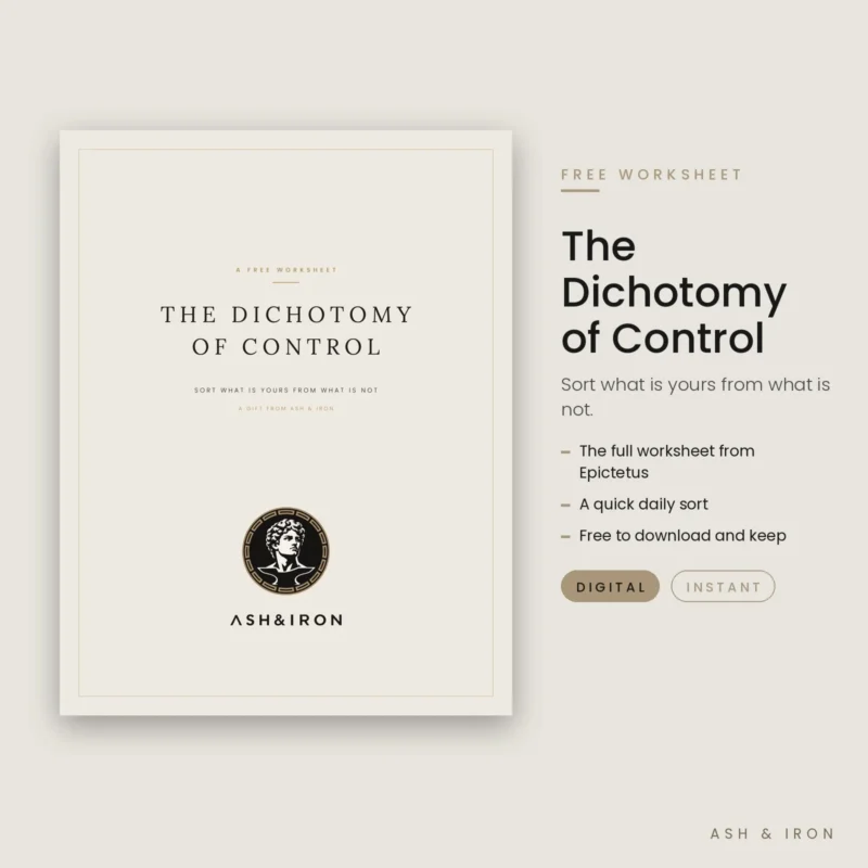 The Dichotomy of Control: Free Stoic Worksheet cover by Ash and Iron