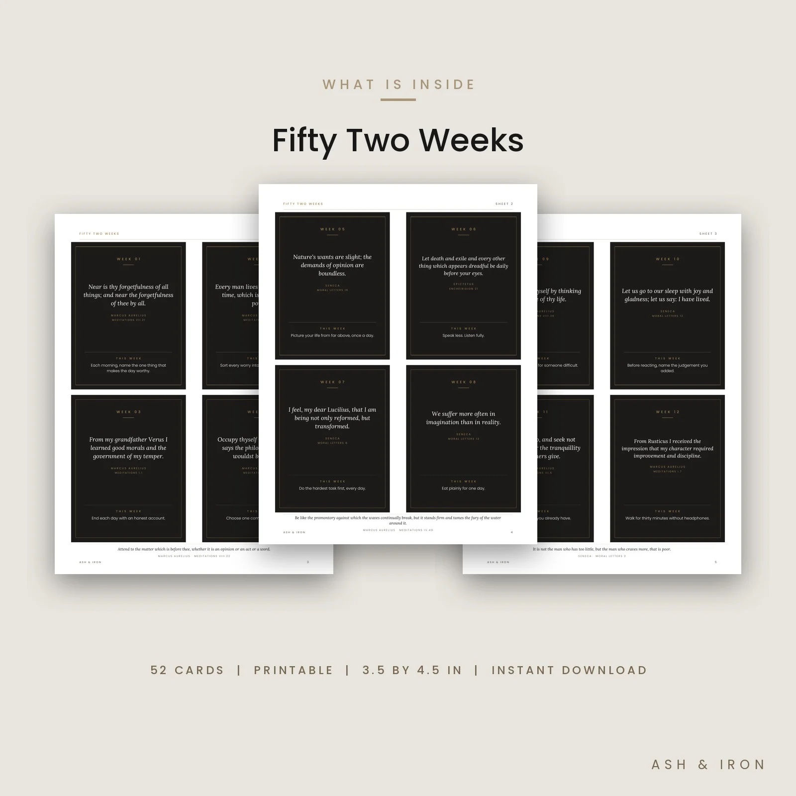 What is inside Fifty Two Weeks: features and page details