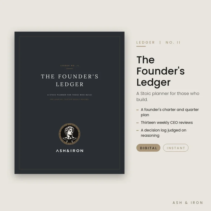 The Founder's Ledger: A Stoic Business Planner cover by Ash and Iron