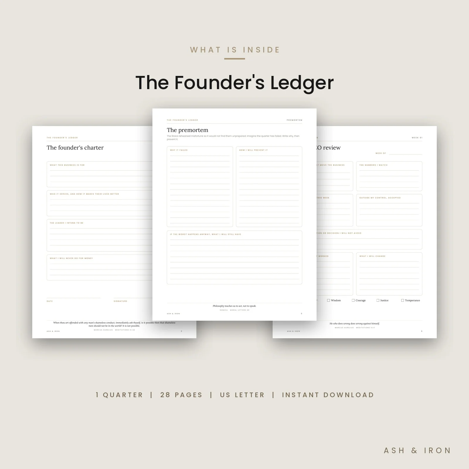What is inside The Founder's Ledger: features and page details