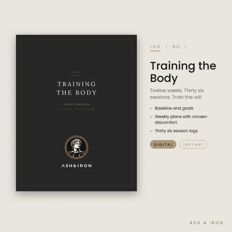 Training the Body: A Stoic Fitness Log cover by Ash and Iron