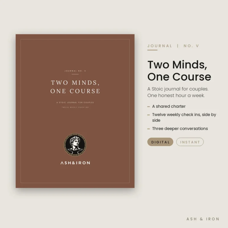 Two Minds, One Course: A Stoic Couples Journal cover by Ash and Iron