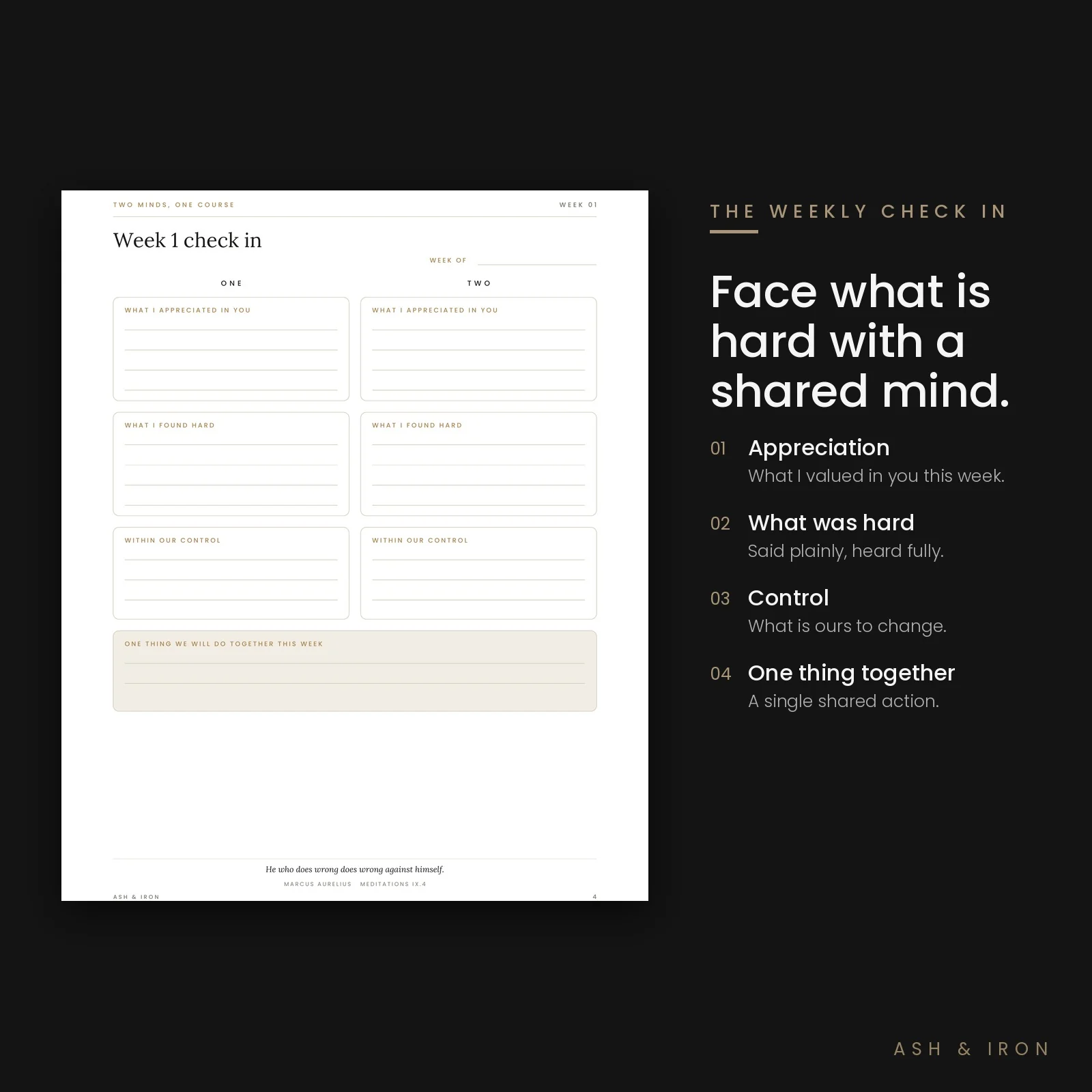 Inside pages of Two Minds, One Course by Ash and Iron